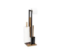 WENKO Rivalta Brosse WC sur pied en acier laqué noir et bois d'acacia avec brosse WC et porte-papier toilette, dimensions 18 x 70 x 23 cm, marron