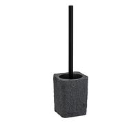 WENKO Ensemble WC villa, porte-brosse de qualité supérieure à l'aspect de pierre naturelle, en polyrésine de qualité supérieure, 11,2 x 37 x 10 cm, gris