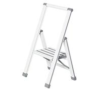 WENKO Escabeau 1 Marche, escabeau Pliable Aluminium, escabeau Design, 44 x 74 x 5.5 cm, Blanc