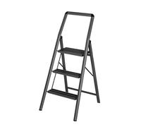WENKO Escabeau 2 marches Design | Marches antidéparantes | Echelle légère et Pliante | Hauteur 50 centimètres|Ultra Fin| Aluminium | 44 x 114,5 x 6 cm | Gris foncé
