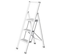 WENKO Escabeau 3 marches Design | Marches antidéparantes | Echelle légère et Pliante | Hauteur 75 centimètres|Ultra Fin| Aluminium | 44 x 119 x 5.5 cm | Blanc