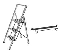 WENKO Escabeau 3 Marches en Aluminium Marches antidéparantes Marchepied Pliant et Léger Support Mural Gris 44x127x5.5cm