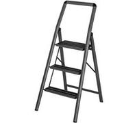 WENKO Escabeau 2 marches Design | Marches antidéparantes | Echelle légère et Pliante | Hauteur 50 centimètres|Ultra Fin| Aluminium | 44 x 114,5 x 6 cm | Gris foncé