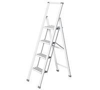 WENKO Escabeau 4 marches Design | Marches antidéparantes | Echelle légère et Pliante | Hauteur 1 mètre|Ultra Fin| Aluminium | 44 x 153 x 5.5 cm | Blanc