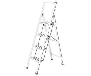 WENKO Escabeau 4 marches, escabeau Pliable Aluminium Design, 44 x 153 x 5.5 cm, Blanc