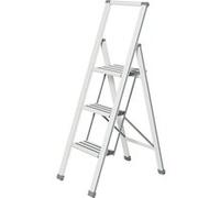 WENKO Escabeau 3 marches Design | Marches antidéparantes | Echelle légère et Pliante | Hauteur 75 centimètres|Ultra Fin| Aluminium | 44 x 119 x 5.5 cm | Blanc