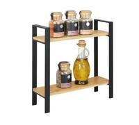 WENKO Etagère à épices LOU, Petit Meuble Etagère de Rangement de Cuisine à 2 Niveaux, Style Industriel, 32x33x11cm, Métal et Bambou