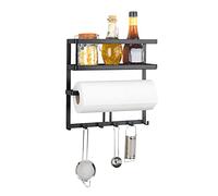 WENKO Etagère Cuisine Multifonction Gala | Style Industriel | Etagère métal, Distributeur sopalin Mural, 6 Crochets Suspension ustensiles de Cuisine | Métal | 30x33x9 cm | Noir