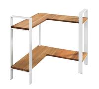 WENKO Étagère d'angle cuisine Mod. Louisa | Rangement pratique avec 2 étagères en bois d'acacia et cadre en métal | Dimensions (l x h x p) 30 x 33 x 30 cm | Couleur blanche