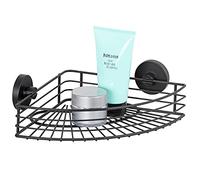 WENKO Etagère d'angle Salle de Bain Murale Bari, Panier de Douche d'angle Fixation sans perçage Vacuum Loc Plus, repositionnable sans Laisser de Trace, Esprit loft, Acier Verni, 35x9x22,5 cm, Noir