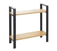 Wenko Étagère de cuisine Lou – 2 étages métal et bambou, gain de place, Noir/Bambou
