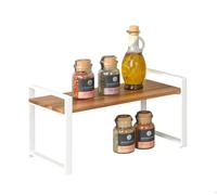 WENKO Etagère de Cuisine LOUISA | Etagère Organisateur Plan de Travail, Placard | Rangement épices | Métal Blanc, Bois | 40x20x20cm