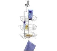 Wenko Étagère de douche Nivala – 3 niveaux, large crochet sans perçage, acier chromé, argenté