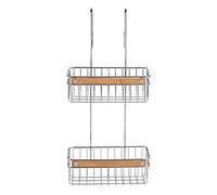WENKO Étagère de douche à suspendre Zerbo, 2 paniers de douche pour les accessoires de salle de bain, fixation sans perçage, acier inoxydable - bambou, 20x55,5x25,5 cm, brillant - marron