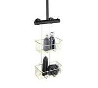 WENKO Etagère de douche Milo | Douchcaddy 2 étagères en inox or | Accessoire douche sans perçage avec crochets | Dimensions (L x H x P) 25 x 55 x 14 cm | Or et transparent