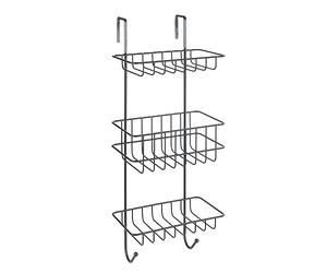 WENKO Étagère de douche Revigo, étagère pour salle de bain à suspendre avec trois supports de rangement carrés sous forme de paniers en treillis métallique ouverts, 22,5 x 57 x 18,5 cm, noir