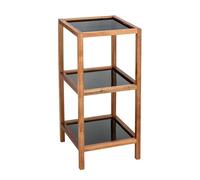 WENKO Étagère de salle de bain & salon Fondi, étagère en acacia massif avec 3 étages, étagères en verre en noir, 36 x 79 x 36 cm
