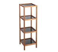 WENKO Étagère de salle de bain & salon Fondi, étagère en acacia massif avec 4 étages, étagères en verre en noir, 36 x 112 x 36 cm