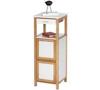 WENKO Étagère Finja avec 2 Compartiments - Étagère de Salle de Bain avec Panier à Linge, Bambou, 34 x 89 x 30 cm, Marron