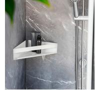 WENKO Étagère Murale de Douche d'Angle GENOVA | Fixation sans Perçage | Rangement Douche | Acier Inox | Blanc Mat | 36x8x17 cm