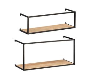 WENKO Étagère murale Geo, set de 2, rangement pour bocaux de conservation en métal & bois de pin, rangement au design industriel pour l'ensemble du foyer familial, 55x25x20cm & 55x16x15cm, noir/marron