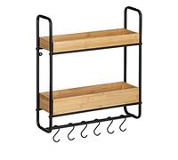 WENKO Etagère Murale Industrielle Loft, étagère Murale Bois Acier Noir, étagère Murale pour Chambre, Cuisine & Salle de Bain 2 Plateaux avec Crochet de Suspension Cuisine, 48x52x15 cm