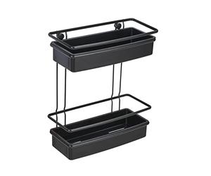 WENKO Étagère murale Molinella, tablette à 2 niveaux avec paniers profonds pour poser les articles d'hygiène en sécurité, inox laqué mat avec insert en plastique, (l x H x L) : 30x35x14 cm, noir