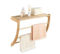 WENKO Étagère murale Norway, étagère de qualité supérieure avec surface de rangement et 3 tringles porte-serviettes pour les serviettes et les vêtements etc. dans la salle de bain, la cuisine et le salon, style scandi, en bois de noyer massif huilé, 60 x 50 x 25 cm