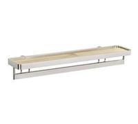 WENKO Porte épices avec Barre Premium - pour jusqu'à 8 Pots à épices, avec Tablette Bambou, Acier brossé, 40 x 5.5 x 8 cm, Argent Mat