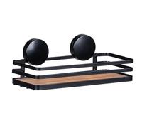 Wenko Étagère murale Static-Loc® Plus Alba – Sans perçage, acier laqué noir & bambou 26,5×12,5×11 cm