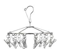 WENKO Etendoir Chaussettes à Suspendre, séchoir sous vêtements avec Crochet de Suspension, 18 Pinces à Linge, Acier INOX, Ø 27x26 cm, Brillant