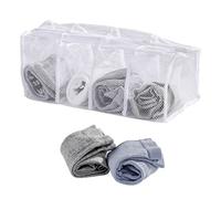 WENKO Filet à Linge pour Socquettes 4 Compartiments, Set de 4-4 Compartiments, Polyester, 17 x 40 x 17 cm, Blanc