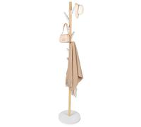 WENKO Finja Porte-manteau en bambou massif certifié FSC® et plaque de base en MDF avec 8 crochets de différentes longueurs, idéal pour couloir et couloir, (l x p x h) : Ø 36 x 180 cm, naturel/blanc