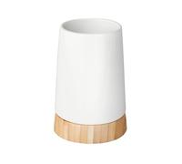 Wenko Gobelet porte-brosse à dents bambou céramique pour brosse à dents et dentifrice Blanc