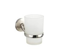 WENKO Gobelet à brosser Les Dents Cuba Mat, gobelet à brosser Les Dents Amovible en Verre satiné, Console de qualité Massive en Zinc INOX moulé sous Pression au Fini dépoli, 7 x 9,5 x 11,5 cm