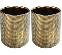 WENKO Gobelet à brosser Les Dents Rivara, Porte-Brosse à Dents de qualité supérieure pour Les brosses à Dents et la pâte Dentifrice, en céramique Noble, Dessins réalisés à la Main, Ø 7,5 x 9,5 cm, Or