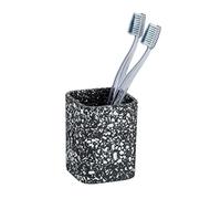 WENKO Gobelet à brosser Les Dents Terrazzo à l'aspect de mosaïque, Porte-Brosse à Dents Noble, Rangement des pinceaux de Maquillage, Accessoire de Salle de Bain en polyrésine, 8x10,5x8 cm, Noir/Blanc