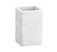 WENKO Gobelet à brosser les dents Villata, porte-brosse à dents pour la brosse à dents et la pâte dentifrice, aspect de pierre naturelle, en polyrésine de qualité supérieure, 7,5 x 11 x 7,5 cm, blanc