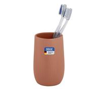 WENKO Gobelet à Dents Mod Fablo en céramique à Relief rainuré, Pose Libre, pour brosses à Dents, Dentifrice, comme gobelet de rinçage ou Porte-pinceaux en Salle de Bain ou Coiffeuse, Marron Mate