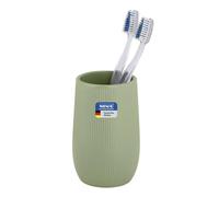 WENKO Gobelet à Dents Mod Fablo en céramique à Relief rainuré, Pose Libre, pour brosses à Dents, Dentifrice, comme gobelet de rinçage ou Porte-pinceaux en Salle de Bain ou Coiffeuse, Vert Mate