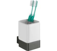 WENKO Gobelet à Dents Montella - Porte-brosses à Dents à Visser, Inoxydable, Aluminium, 7.3 x 10.4 x 10.2 cm, Anthracite