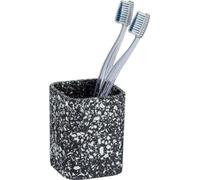 WENKO Gobelet à brosser Les Dents Terrazzo à l'aspect de mosaïque, Porte-Brosse à Dents Noble, Rangement des pinceaux de Maquillage, Accessoire de Salle de Bain en polyrésine, 8x10,5x8 cm, Noir/Blanc