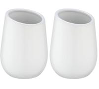 WENKO Gobelet Badi Blanc céramique - Porte-Brosse à Dents pour la Brosse à Dents et la pâte Dentifrice, Céramique, 8 x 11 x 8 cm, Blanc (Lot de 2)