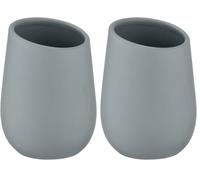 WENKO Gobelet Badi Gris céramique - Porte-Brosse à Dents pour la Brosse à Dents et la pâte Dentifrice, Céramique, 8 x 11 x 8 cm, Gris (Lot de 2)