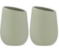 WENKO Gobelet Badi Vert Pale céramique - Porte-Brosse à Dents pour la Brosse à Dents et la pâte Dentifrice, Céramique, 8 x 11 x 8 cm, Vert (Lot de 2)