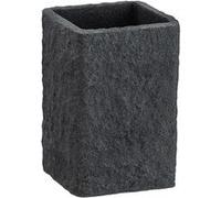 WENKO Gobelet brosse à dents Villata, porte brosse à dents, aspect de pierre naturelle, en polyrésine de qualité supérieure, 7,5 x 11 x 7,5 cm, gris