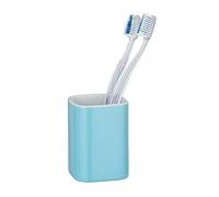 WENKO Gobelet Elmo bleu céramique - Porte-brosse à dents pour la brosse à dents et la pâte dentifrice, Céramique, 6.5 x 9 x 6.5 cm, Bleu