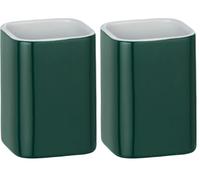 WENKO Gobelet Elmo Vert céramique - Porte-Brosse à Dents pour la Brosse à Dents et la pâte Dentifrice, Céramique, 6.5 x 9 x 6.5 cm, Vert (Lot de 2)
