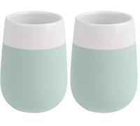 WENKO Gobelet Malta Menthe/Blanc céramique - Porte-Brosse à Dents pour la Brosse à Dents et Le Dentifrice, Céramique, 8 x 11 x 8 cm, Vert Menthe (Lot de 2)