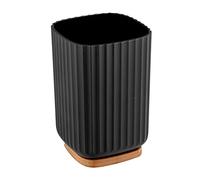 WENKO Gobelet pour brosses à dents Rotello, gobelet en plastique avec fond en bambou, rangement pour accessoires dédiés au soin des dents, structure cannelée, Ø 8,6 x 11,1 cm, noir/couleur naturelle
